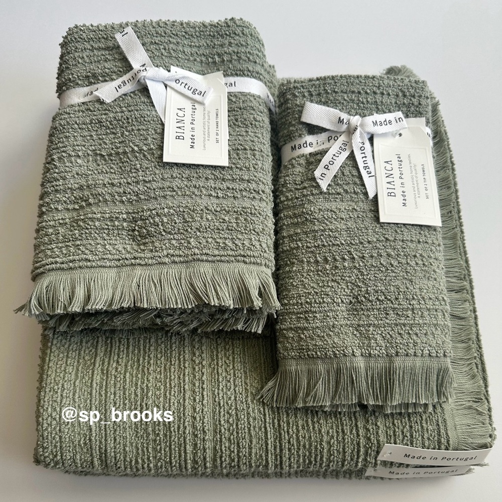 🎁6PC BIANCA Bath Towel Set - Army Green Cotton Boucle Textured Pattern